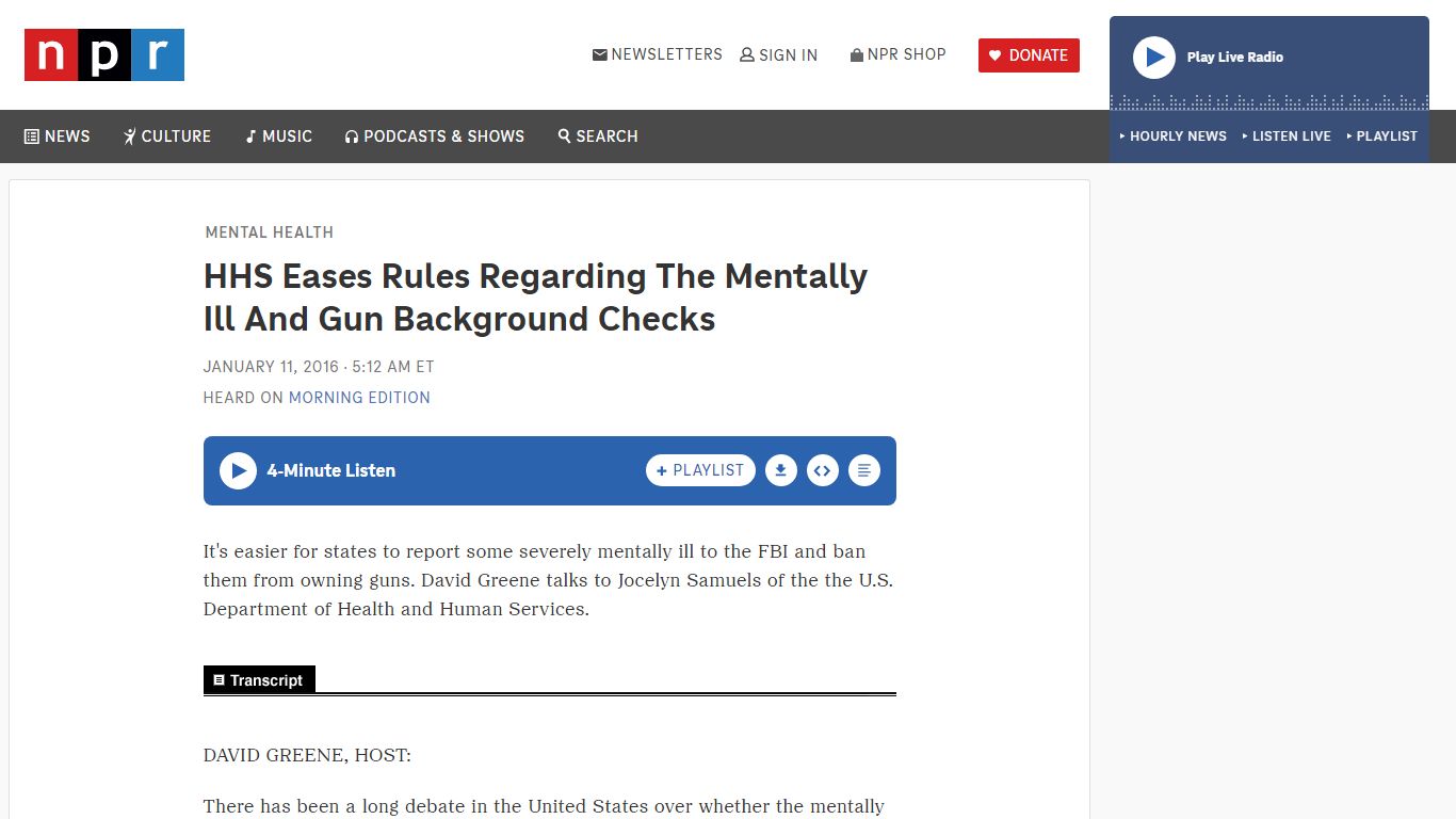 HHS Eases Rules Regarding The Mentally Ill And Gun Background Checks - NPR